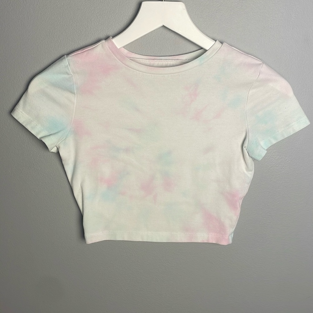 Wild Fable Lightly Tie Dyed White Women's Short Sleeve  Crop T-Shirt | Size XS